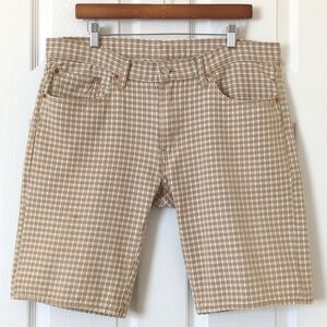 Levi's 504 Classic Checkered Plaid Regular Fit Jean Shorts Tan Brown White 38